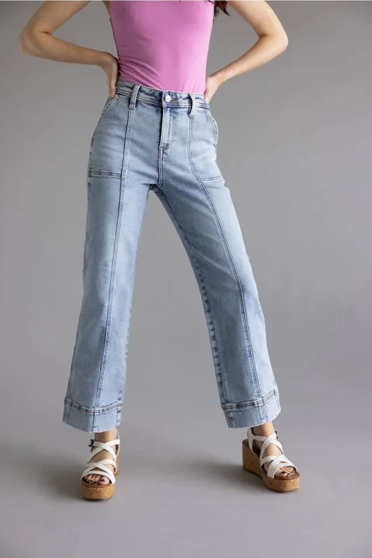 Risen High Rise Crop Straight Jeans for Women | PSC21072-LT made by Risen