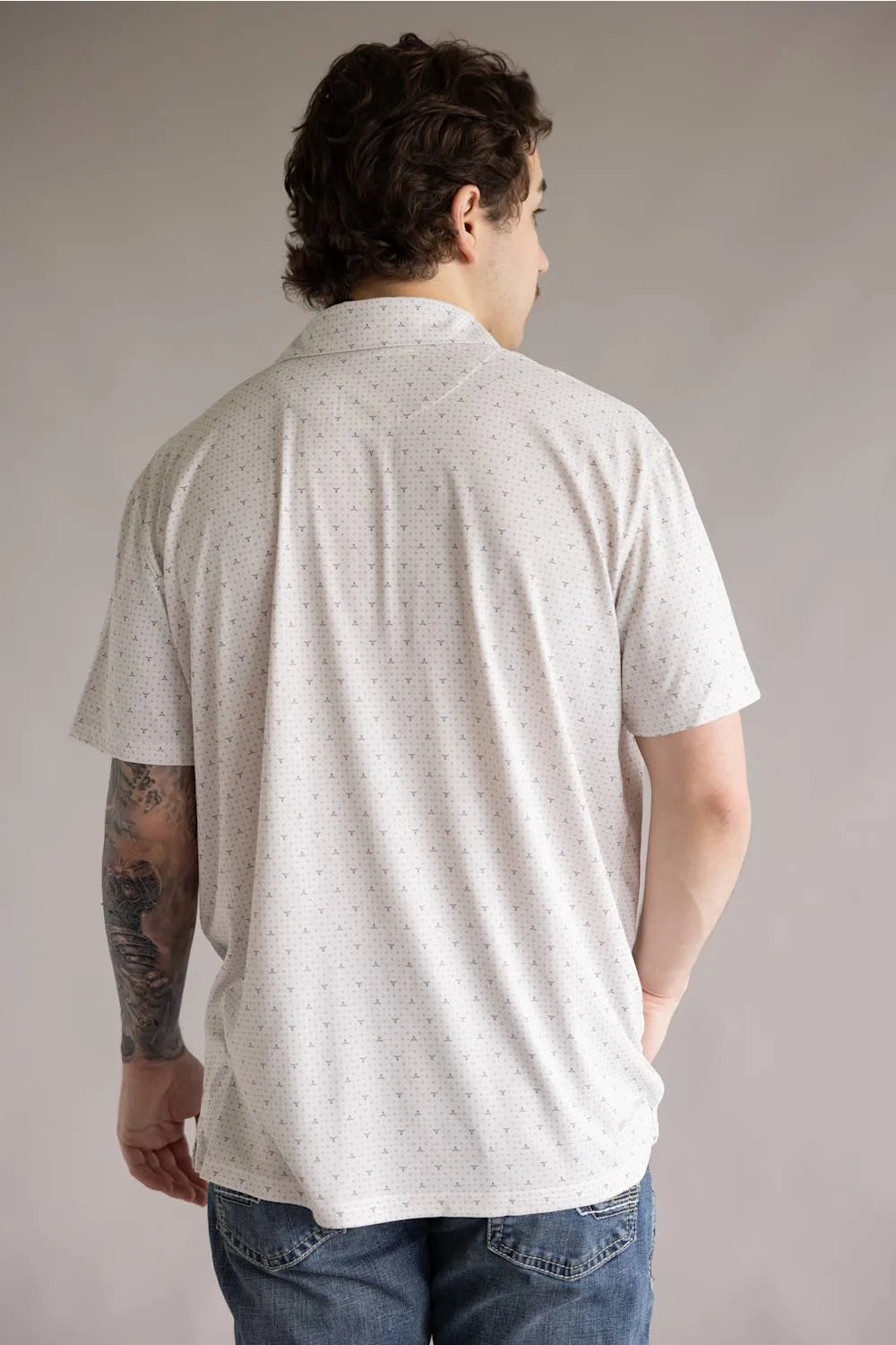 Ariat Tek Printed Polo Shirt for Men in White | 10071496-MOONBEAM STEER PRINT sold by Glik’s product image thumbnail 3