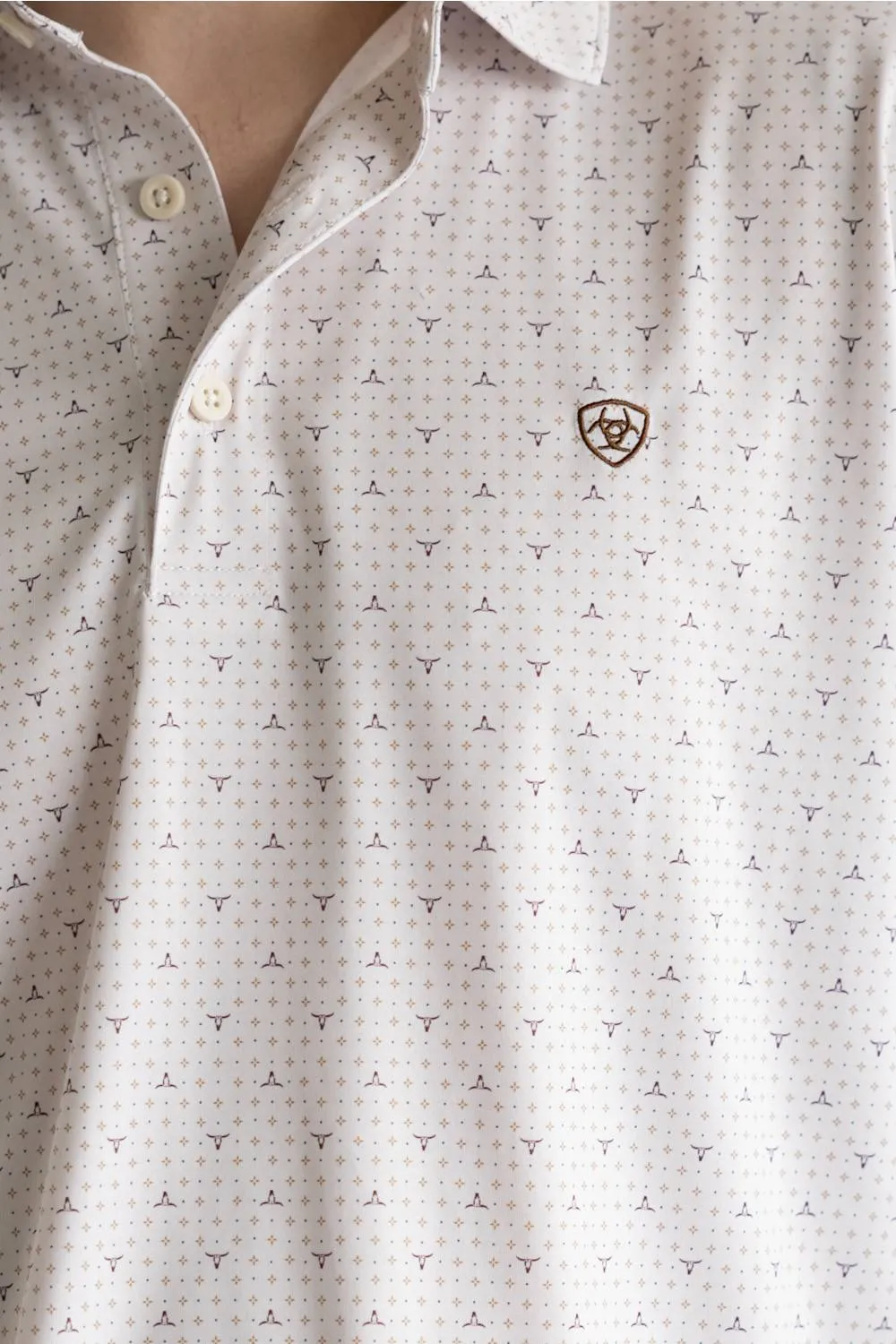 Ariat Tek Printed Polo Shirt for Men in White | 10071496-MOONBEAM STEER PRINT sold by Glik’s product image thumbnail 4