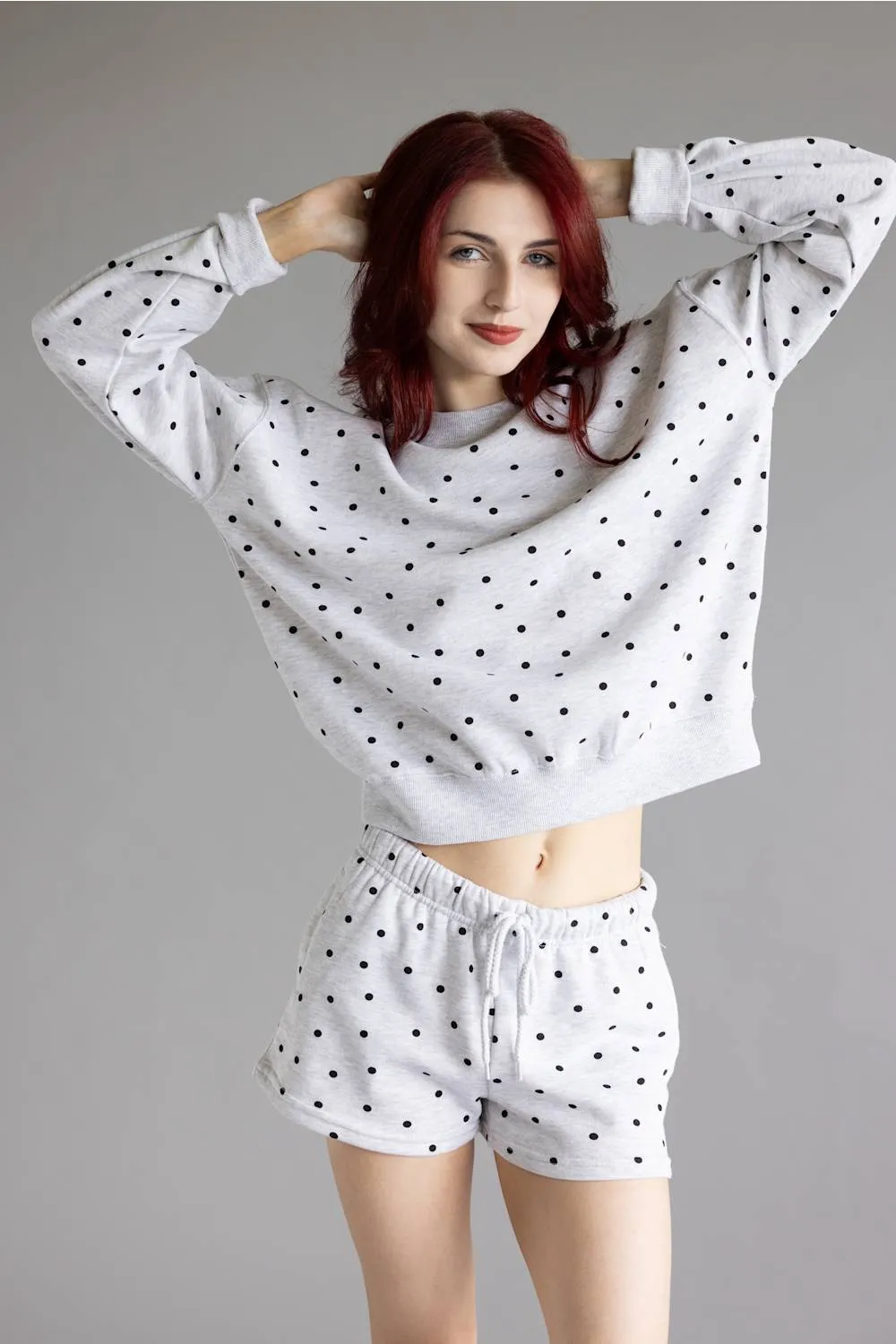 Polka Dot Fleece Crewneck for Women in Grey/Black | T2505-ICE GREY sold by Glik’s product image thumbnail 2