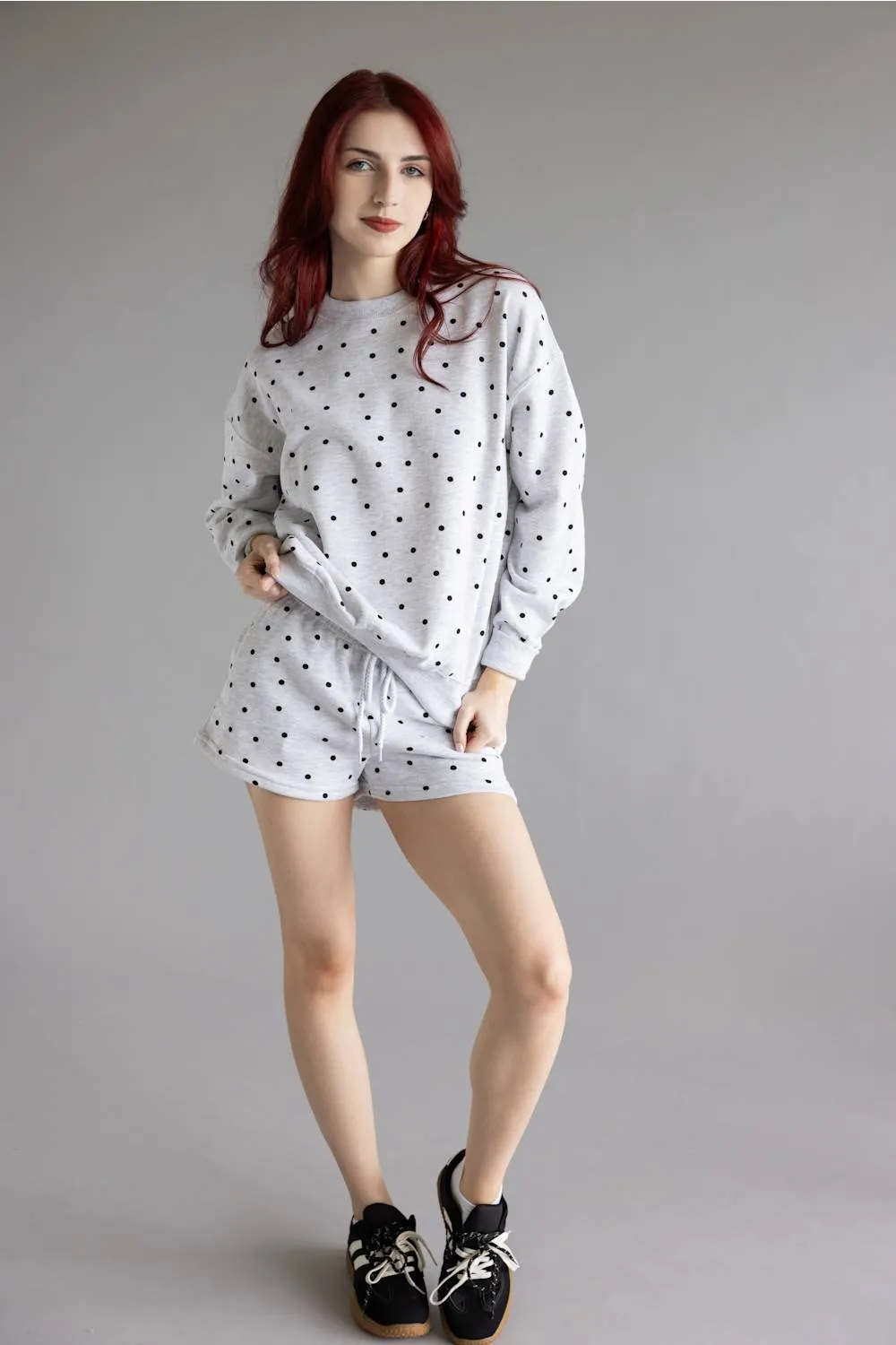 Polka Dot Fleece Crewneck for Women in Grey/Black | T2505-ICE GREY sold by Glik’s product image thumbnail 4