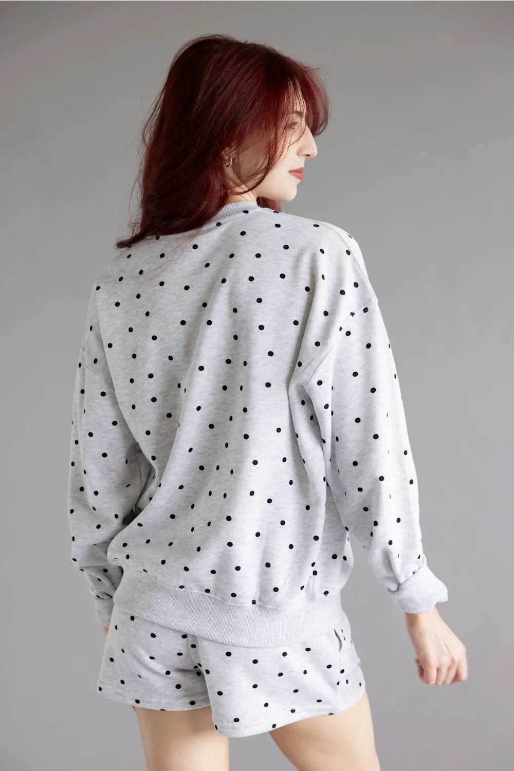 Polka Dot Fleece Crewneck for Women in Grey/Black | T2505-ICE GREY sold by Glik’s product image thumbnail 3