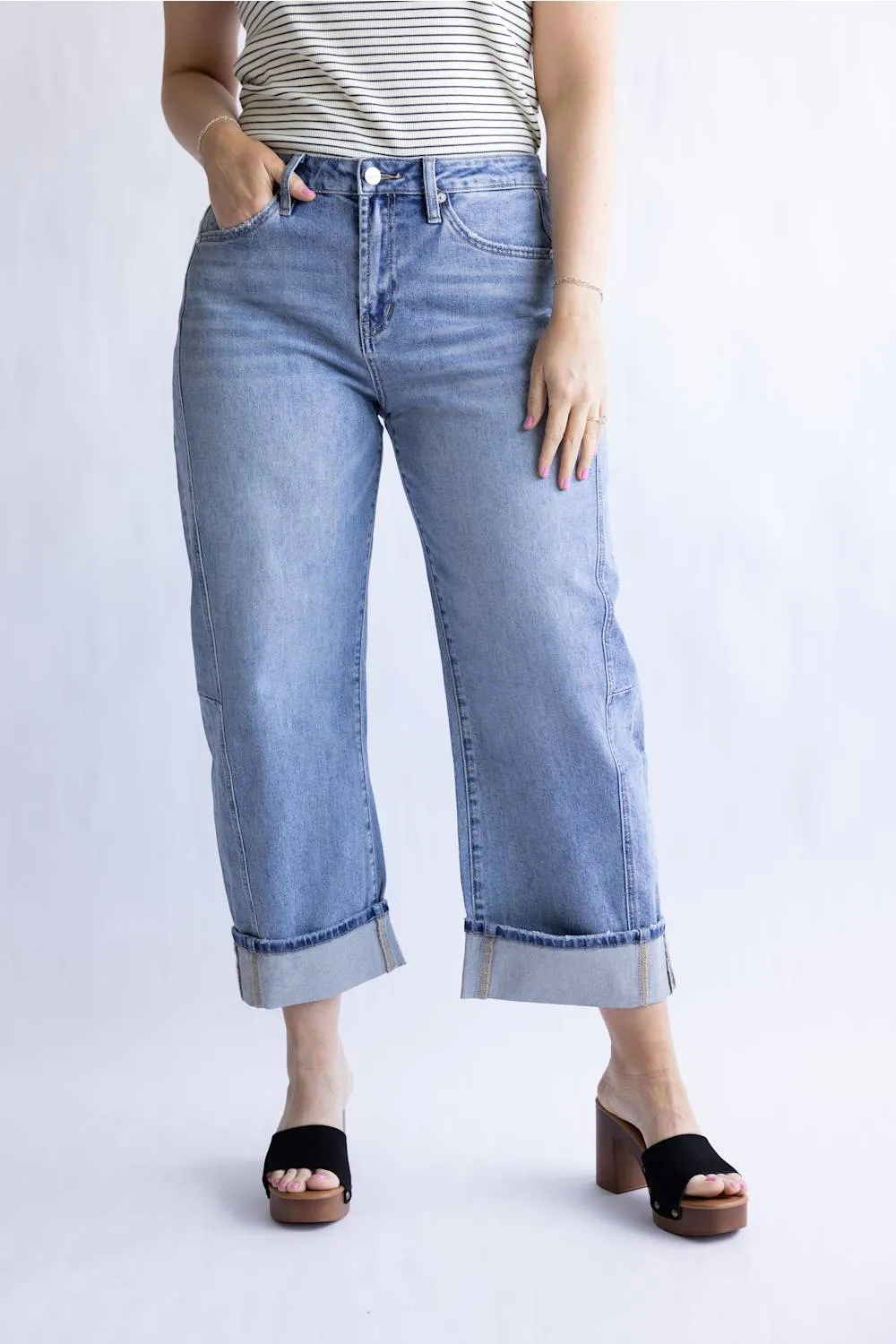 Mica High Rise Cuffed Barrel Jeans for Women | MDP-W3525LT sold by Glik’s