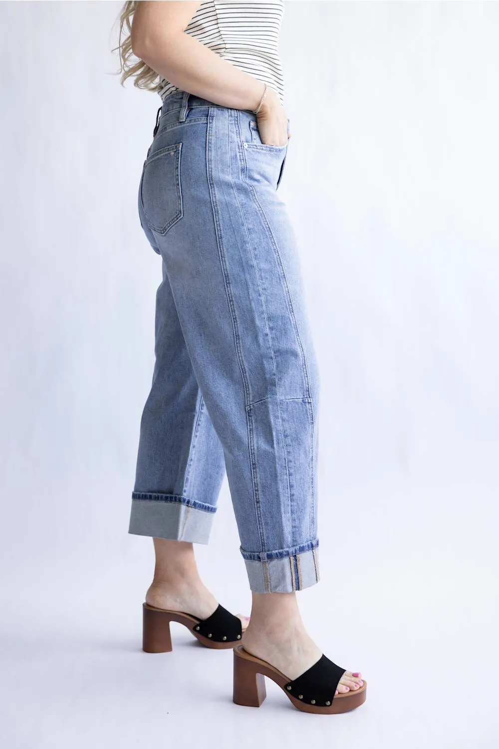 Mica High Rise Cuffed Barrel Jeans for Women | MDP-W3525LT sold by Glik’s product image thumbnail 5