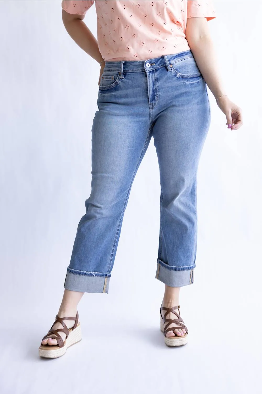 Mica Mid Rise Crop Straight Leg Cuffed Jeans for Women | MDP-T3865 sold by Glik’s product image thumbnail 4