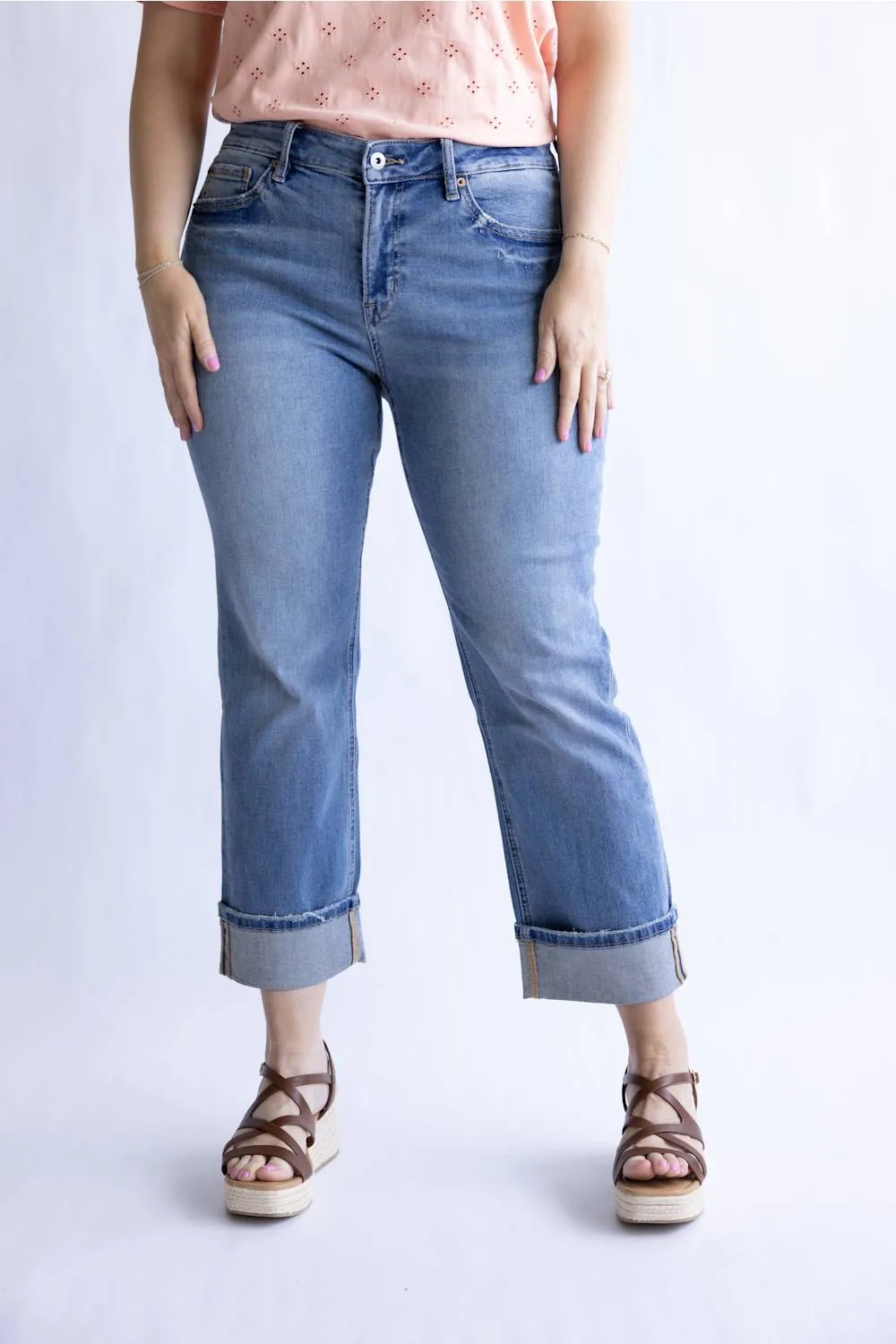 Mica Mid Rise Crop Straight Leg Cuffed Jeans for Women | MDP-T3865 sold by Glik’s