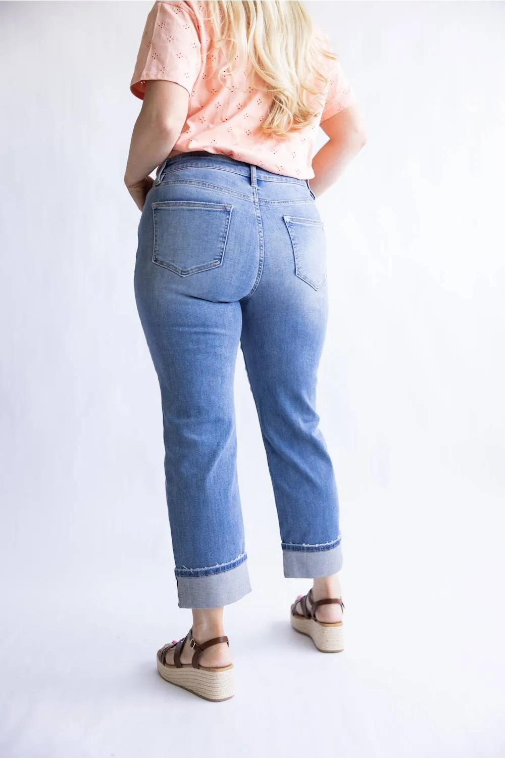 Mica Mid Rise Crop Straight Leg Cuffed Jeans for Women | MDP-T3865 sold by Glik’s product image thumbnail 3