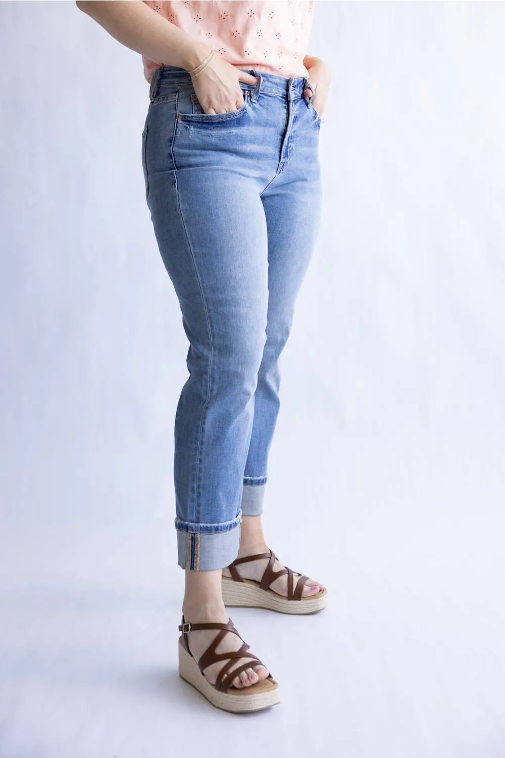 Mica Mid Rise Crop Straight Leg Cuffed Jeans for Women | MDP-T3865 sold by Glik’s product image thumbnail 2