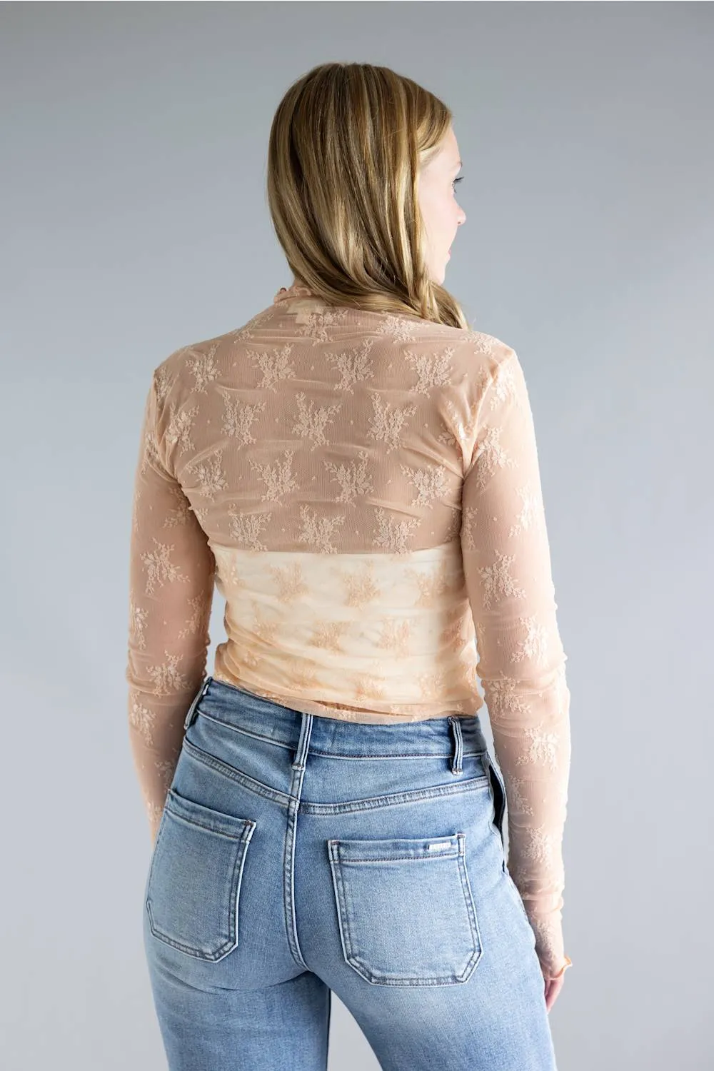 Mock Neck Lace Layering Top for Women in Blush Pink | 35740-BLUSHPINK sold by Glik’s product image thumbnail 4