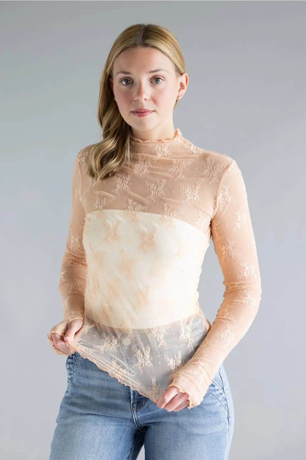 Mock Neck Lace Layering Top for Women in Blush Pink | 35740-BLUSHPINK sold by Glik’s product image thumbnail 5