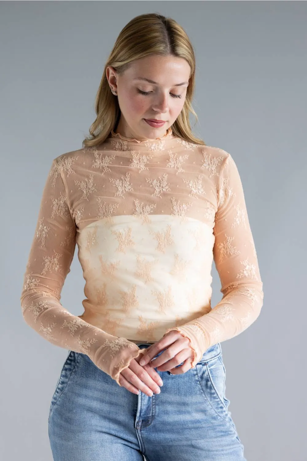 Mock Neck Lace Layering Top for Women in Blush Pink | 35740-BLUSHPINK sold by Glik’s