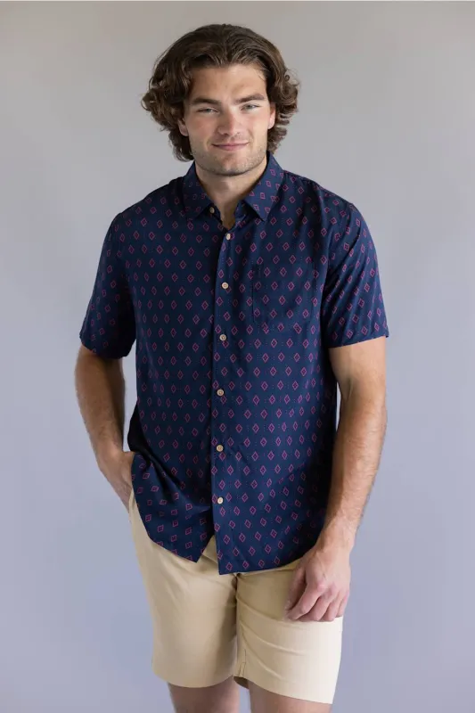 Union Venice Printed Rayon Button Up Shirt for Men in Nocturine | H13189U-NOCTURINE made by Glik’s