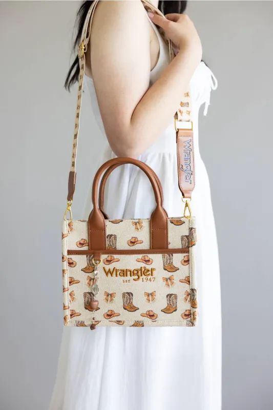 Wrangler Western Print Cowgirl Tote Crossbody Bag for Women in Tan | WG524-8120S-TN made by Montana West