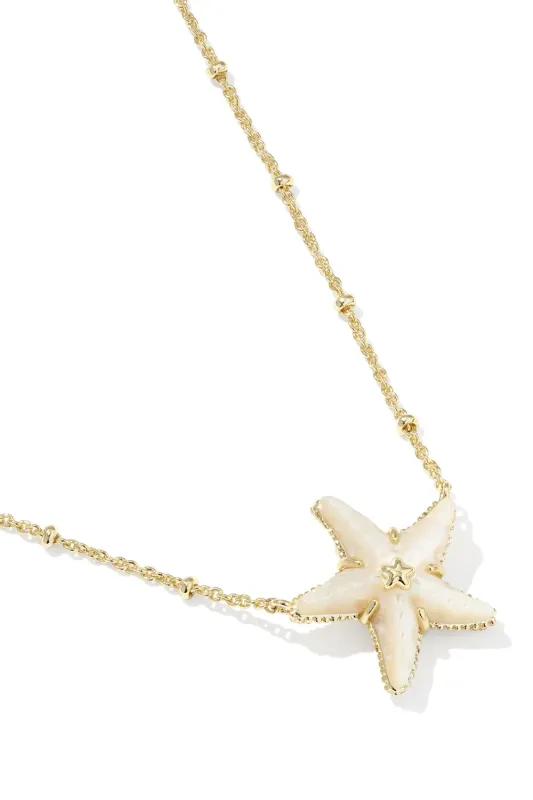 Kendra Scott Starfish Pendant Gold Necklace in Ivory Mother of Pearl | 9608898643 made by Kendra Scott
