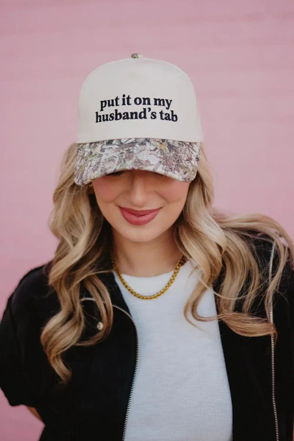 Put It On My Husband’s Tab Trucker Hat for Women in Camo/Tan | KDC-BC-1110-CMO-TAN sold by Glik’s product image thumbnail 2