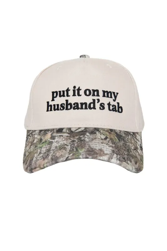 Put It On My Husband’s Tab Trucker Hat for Women in Camo/Tan | KDC-BC-1110-CMO-TAN made by Katydid