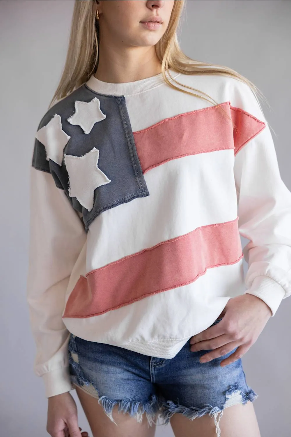 Flag USA Sweatshirt for Women in White | S15417-WHT sold by Glik’s product image thumbnail 3