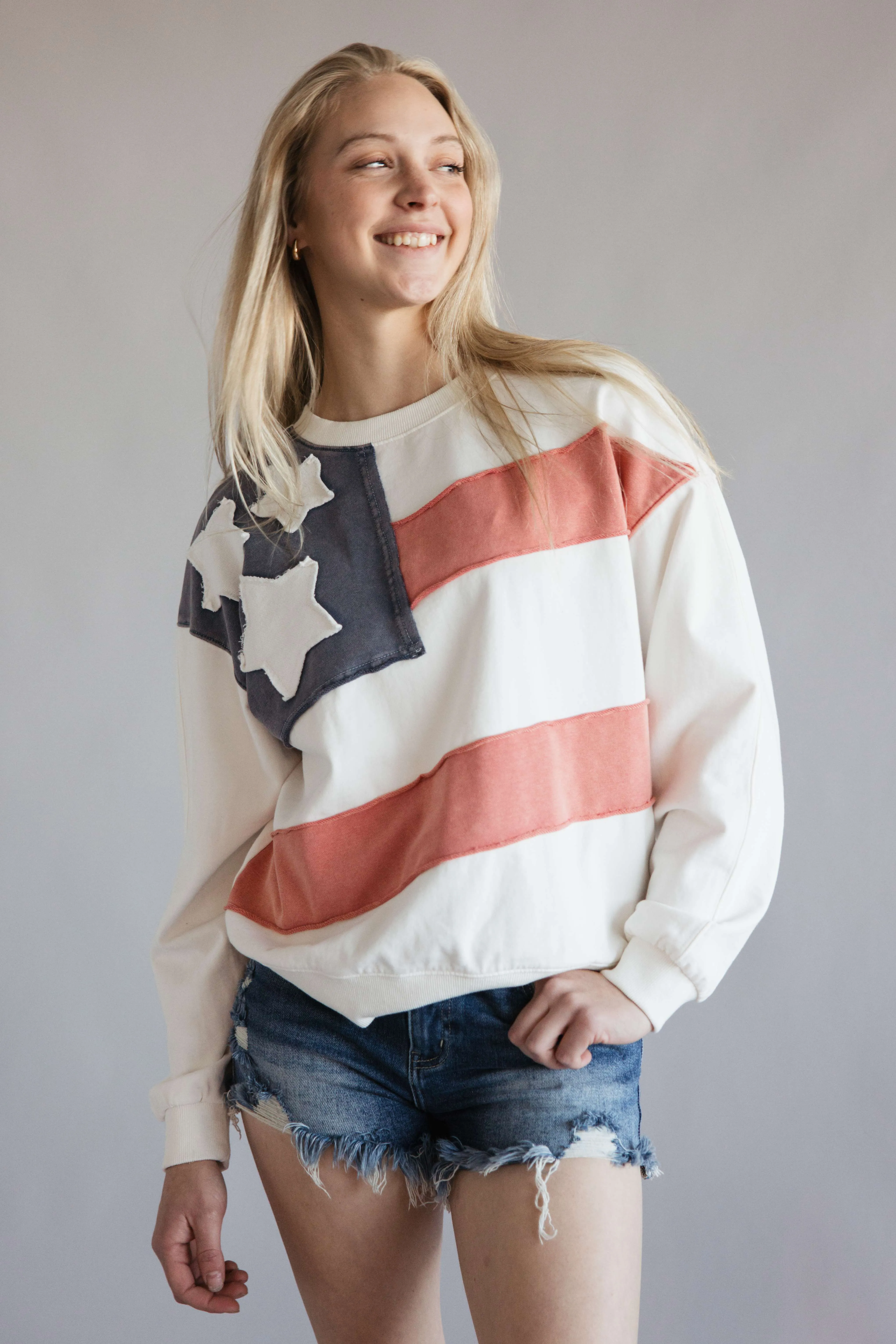 Flag USA Sweatshirt for Women in White | S15417-WHT sold by Glik’s product image thumbnail 4