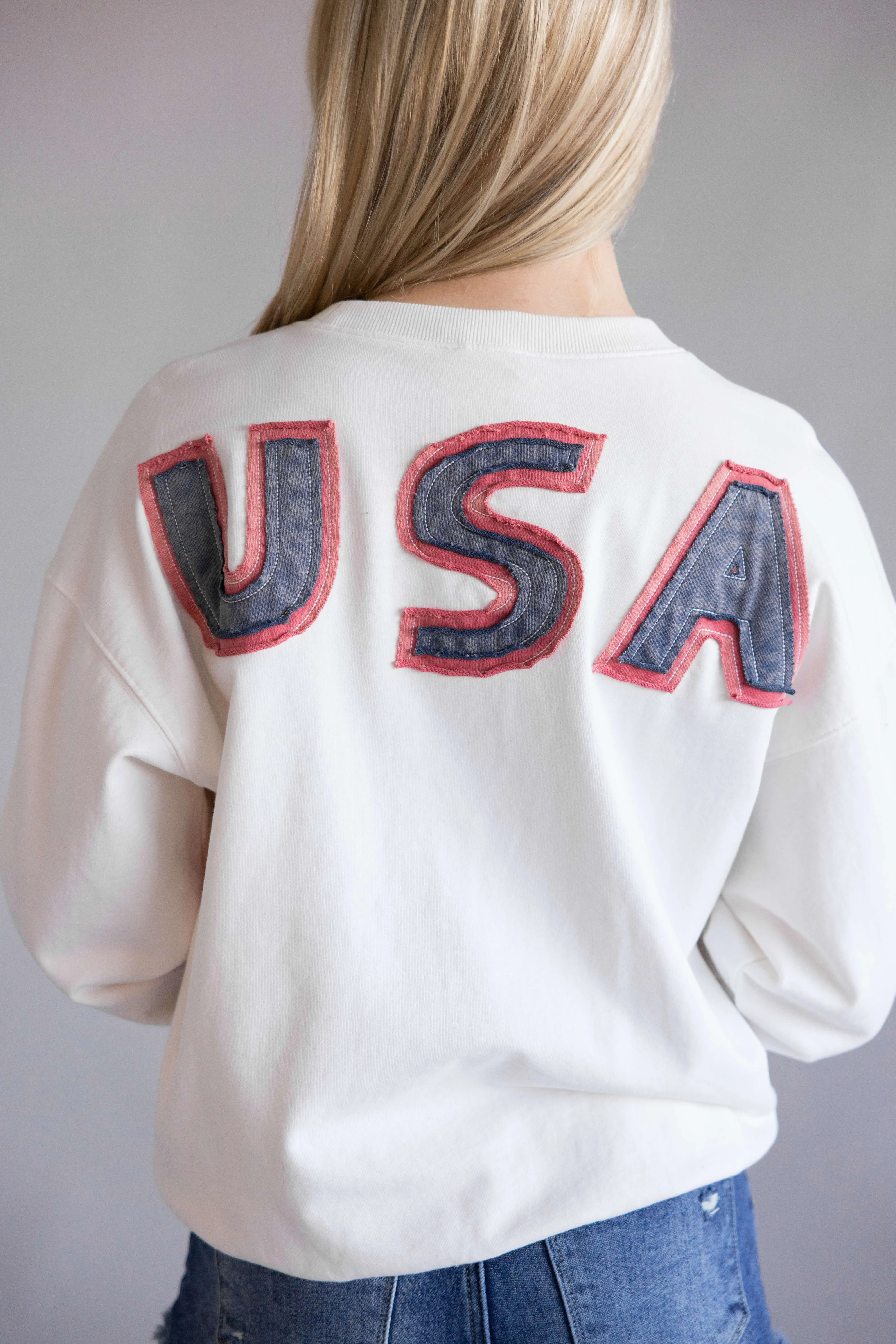 Flag USA Sweatshirt for Women in White | S15417-WHT sold by Glik’s product image thumbnail 2