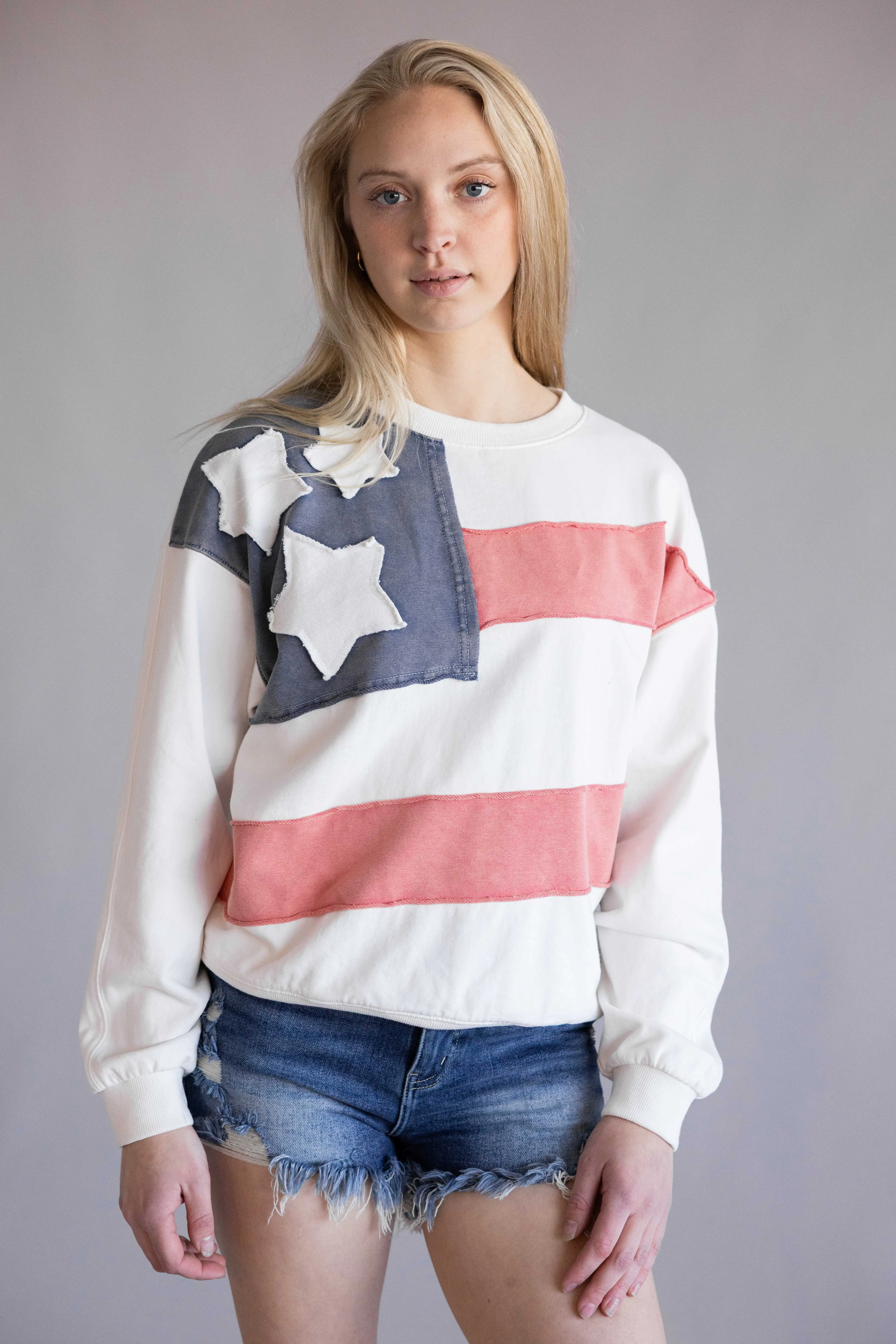 Flag USA Sweatshirt for Women in White | S15417-WHT sold by Glik’s
