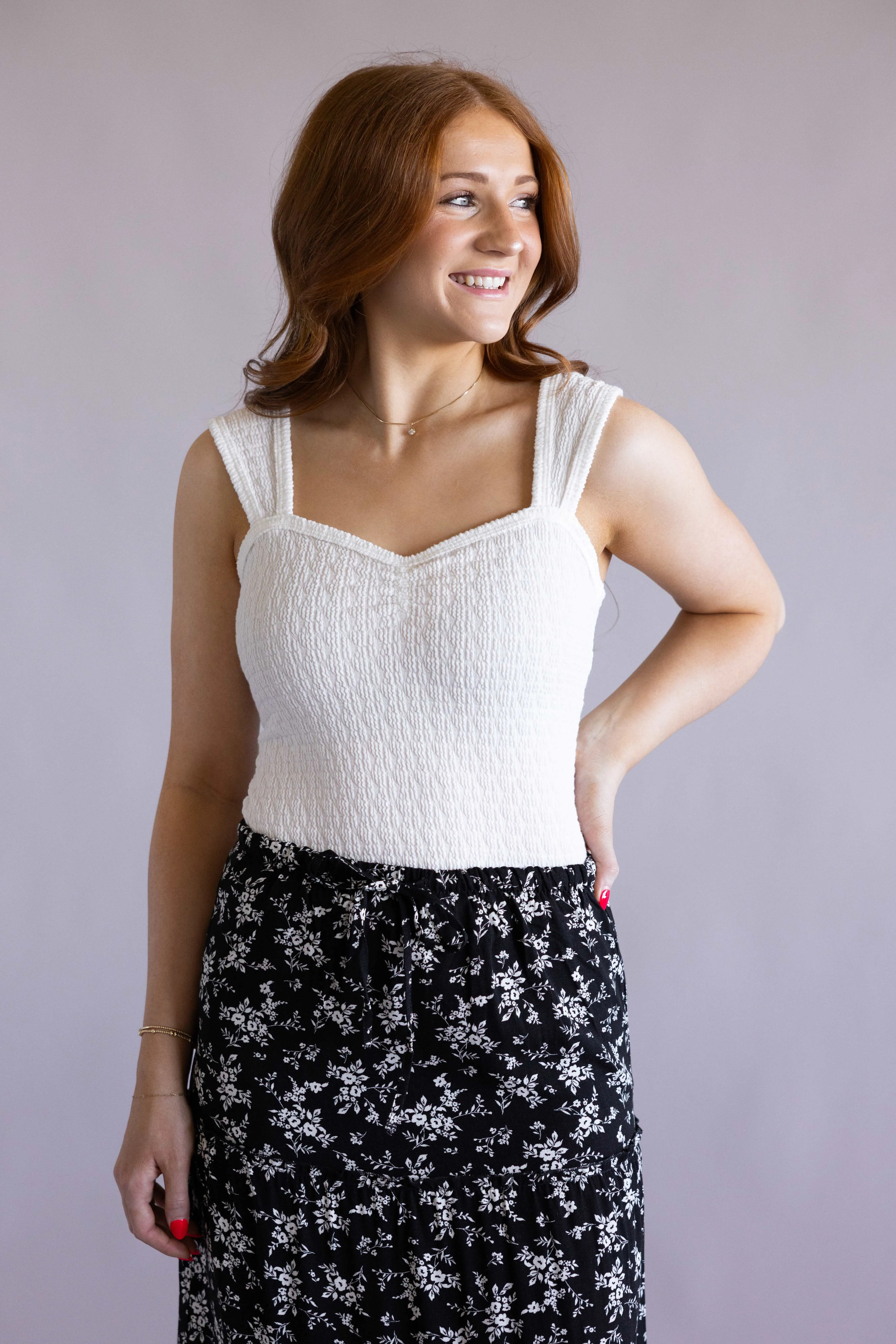 Ruched Tank Top for Women in White | MTL736-RSQ-OFFWHITE sold by Glik’s product image thumbnail 3