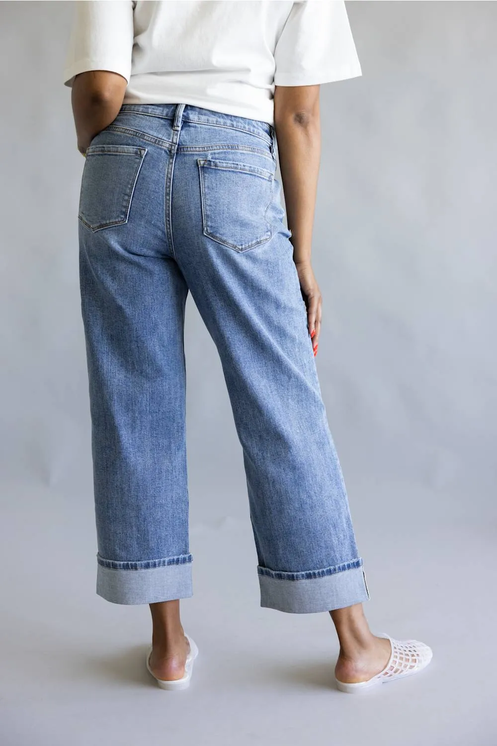 Vervet Enchantment Mid Rise Distressed Cuffed Straight Leg Jeans for Women | T7465 sold by Glik’s product image thumbnail 5