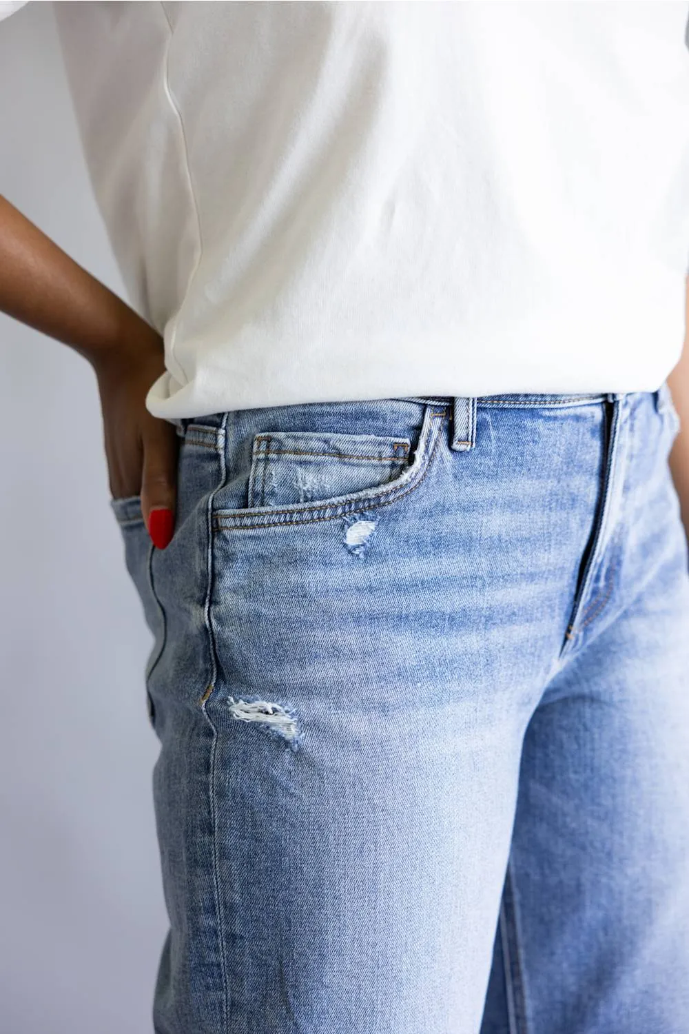 Vervet Enchantment Mid Rise Distressed Cuffed Straight Leg Jeans for Women | T7465 sold by Glik’s product image thumbnail 3