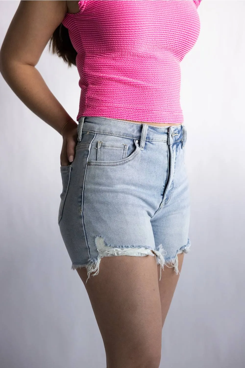 Risen High Rise Fray Hem Denim Shorts for Women | RDS6160-LT sold by Glik’s product image thumbnail 3