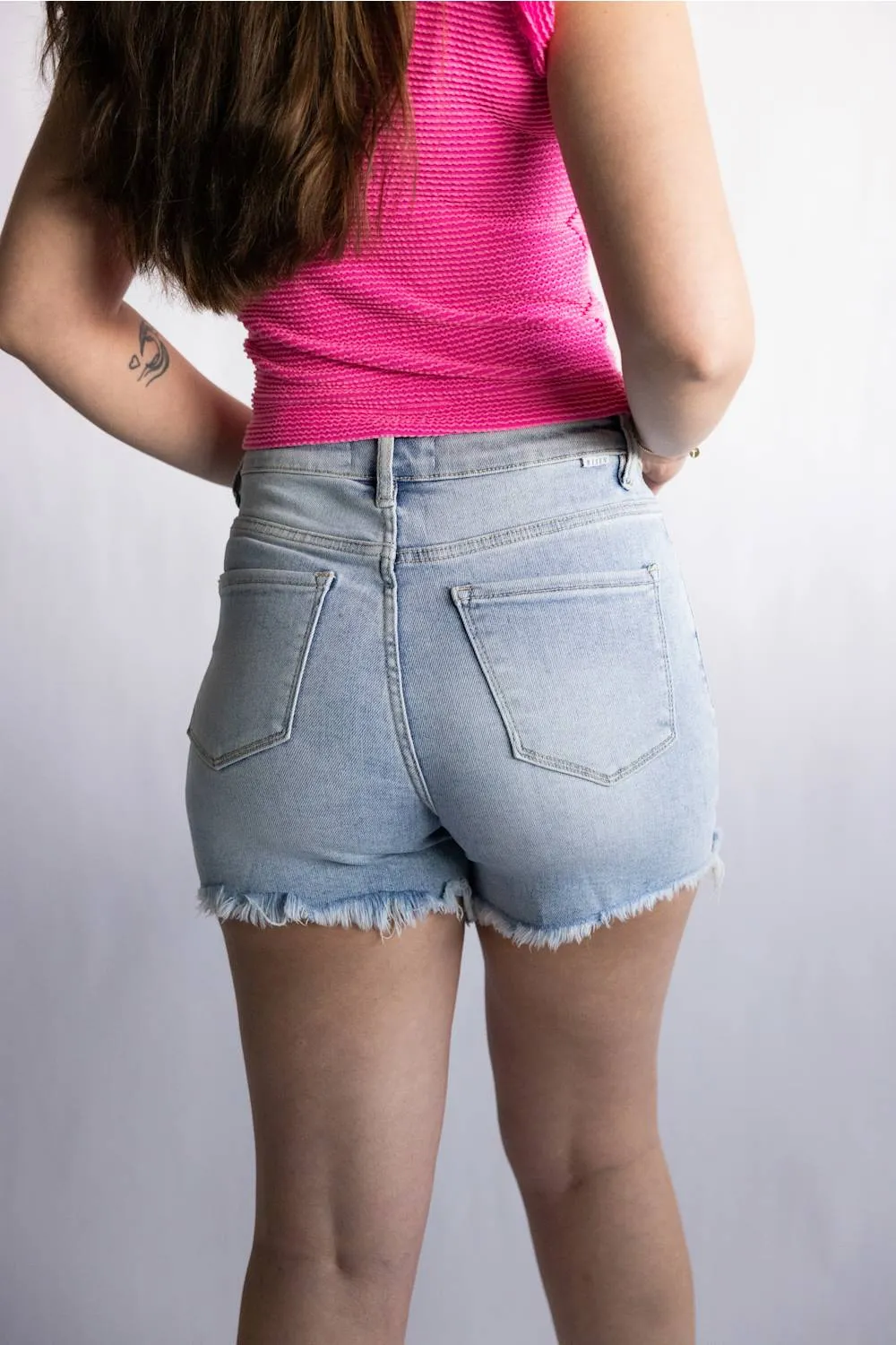 Risen High Rise Fray Hem Denim Shorts for Women | RDS6160-LT sold by Glik’s product image thumbnail 4