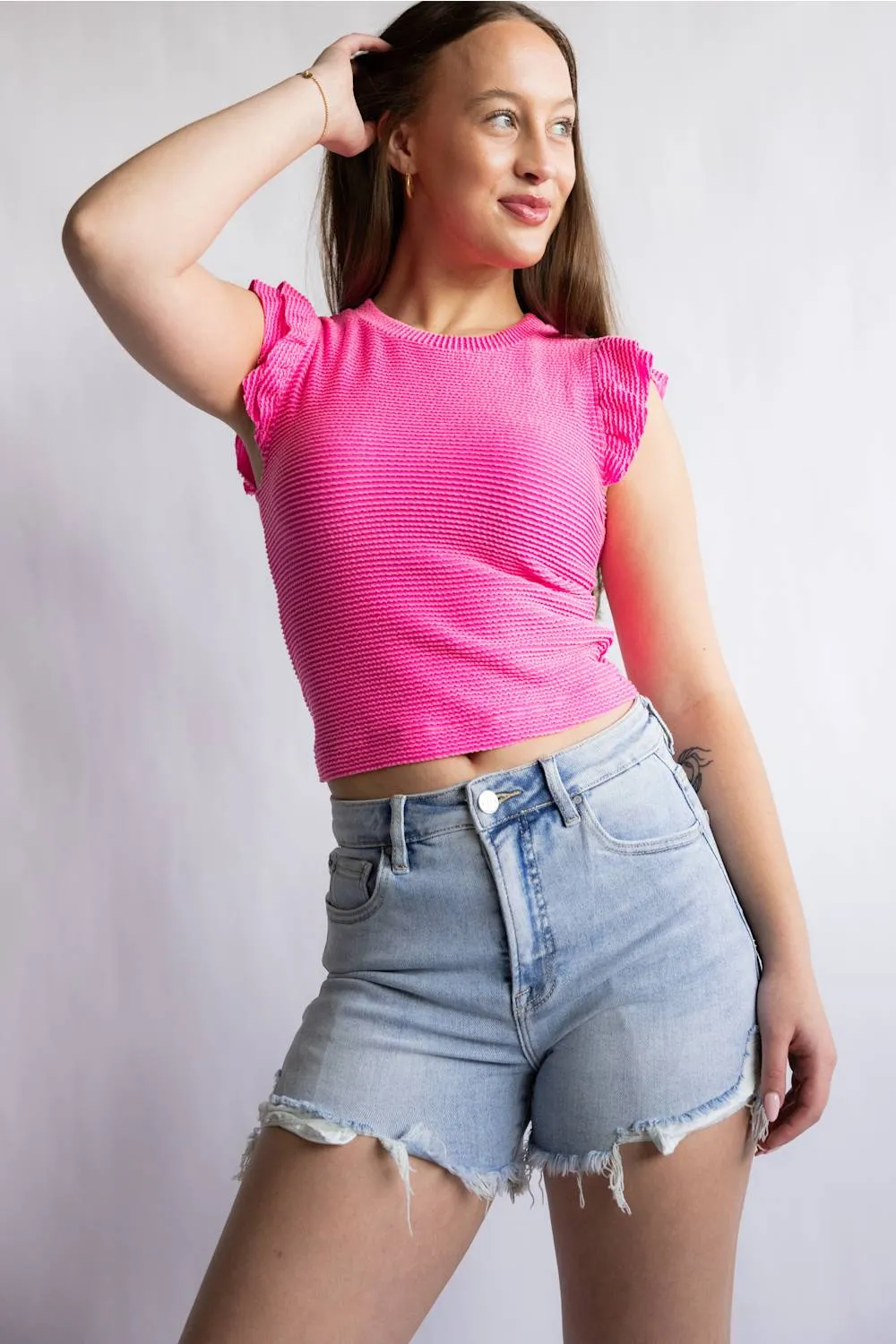 Risen High Rise Fray Hem Denim Shorts for Women | RDS6160-LT sold by Glik’s product image thumbnail 2