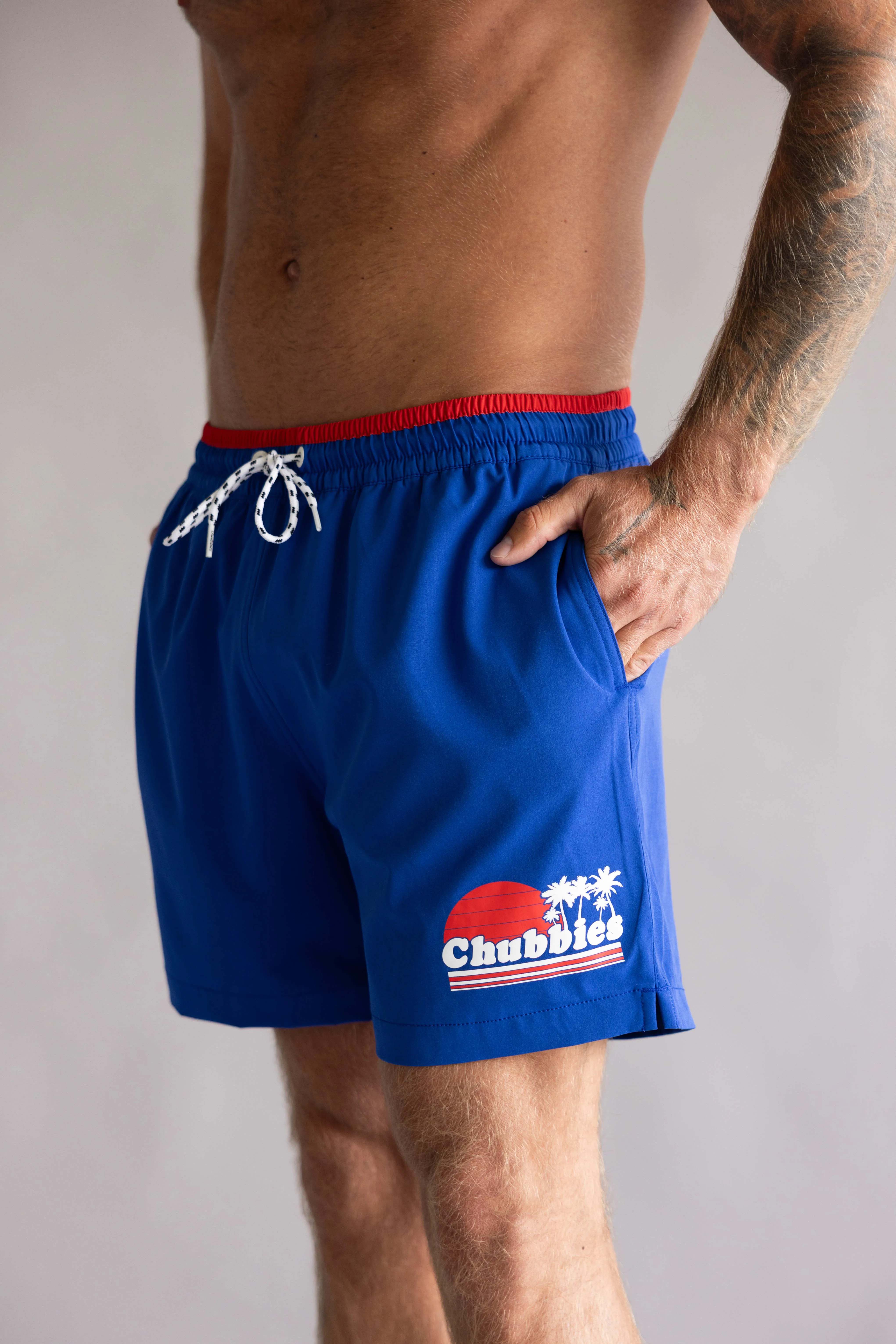 Chubbies Classic Ol’ College Try 5.5” Swim Trunks for Men in Bright Blue | 126261-34 BLUE sold by Glik’s