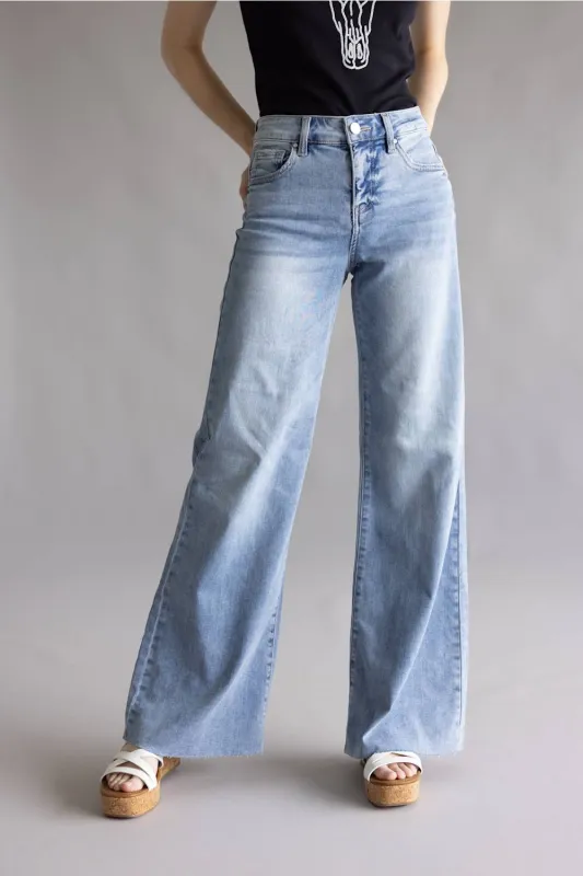 Risen High Rise Tummy Control Palazzo Jeans for Women | PWA21114-LT made by Risen