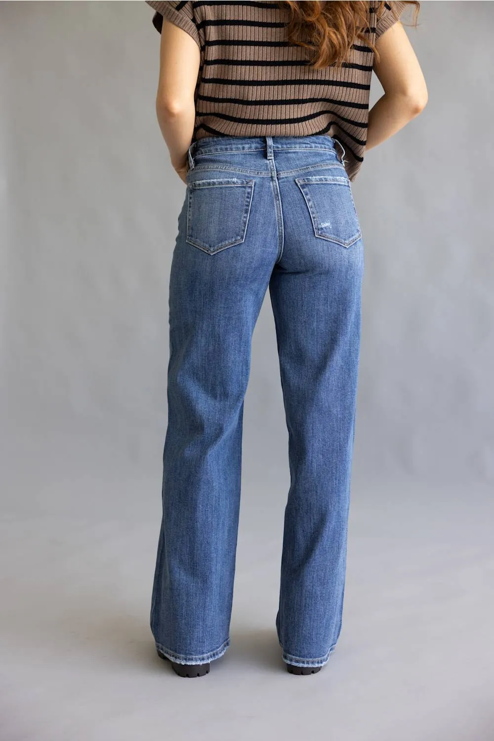 Vervet High Rise Distressed Wide Leg Jeans for Women | T7076 sold by Glik’s product image thumbnail 2