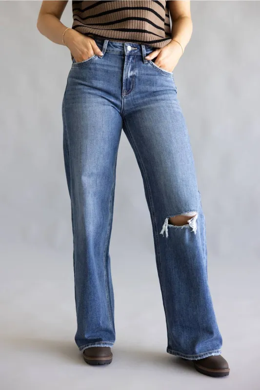 Vervet High Rise Distressed Wide Leg Jeans for Women | T7076 made by Vervet