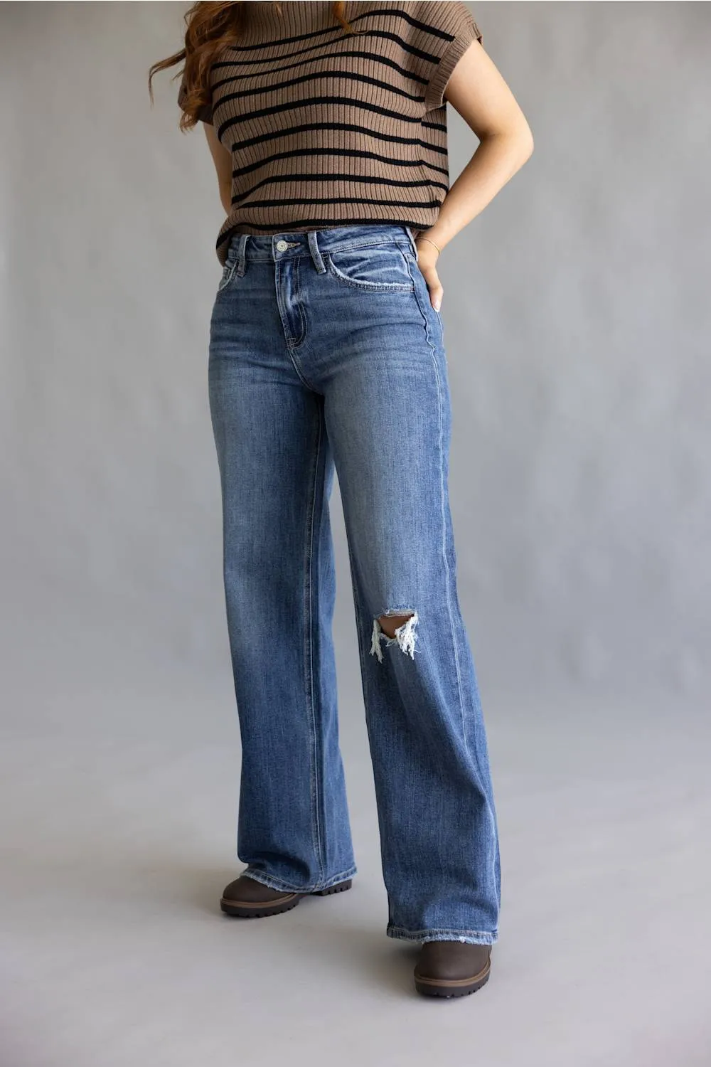 Vervet High Rise Distressed Wide Leg Jeans for Women | T7076 sold by Glik’s product image thumbnail 4