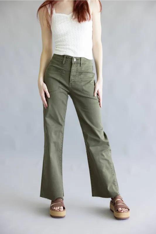 Mica High Rise Front Yoke Wide Leg Jeans for Women in Green | MDP-W3915OL made by Mica Denim
