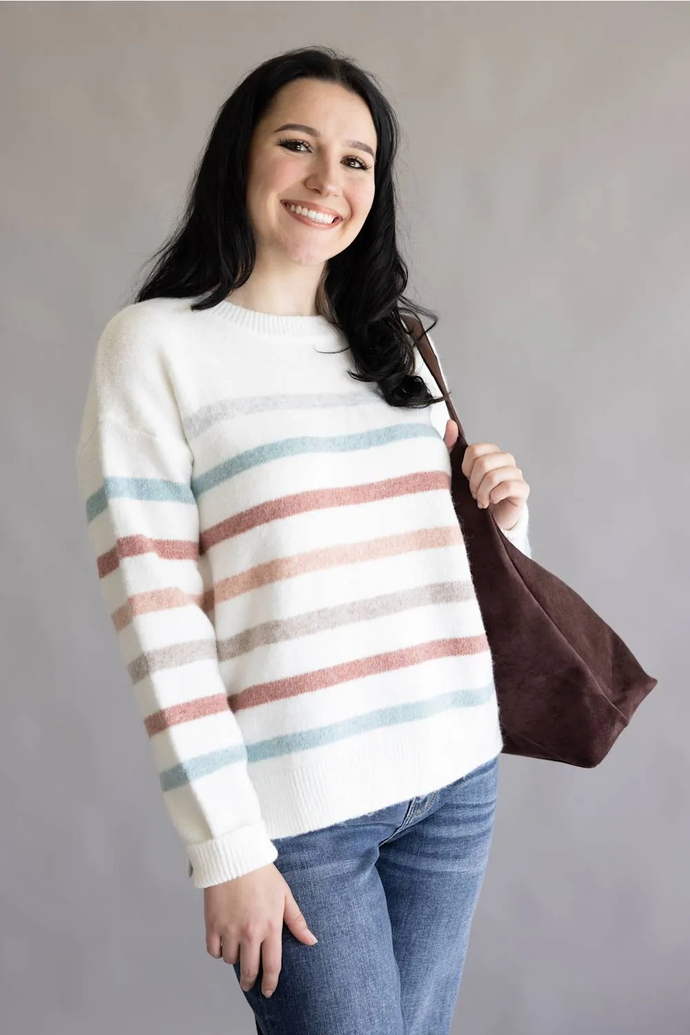 La Miel Striped Sweater for Women in Snow Multi | JDS3604-SNOW MULTI sold by Glik’s product image thumbnail 3