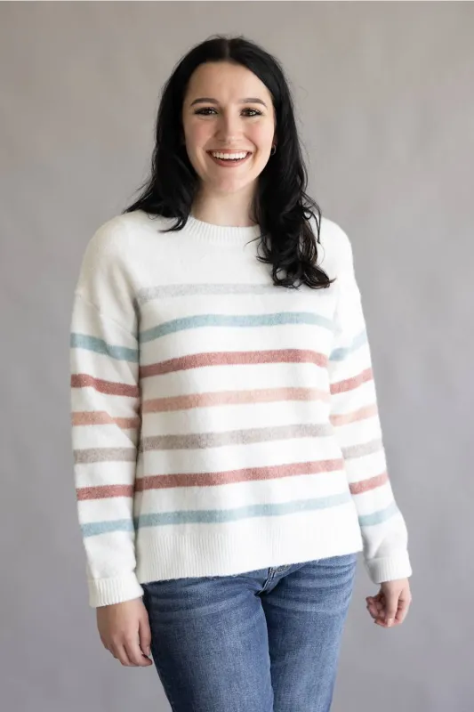 La Miel Striped Sweater for Women in Snow Multi | JDS3604-SNOW MULTI made by La Miel