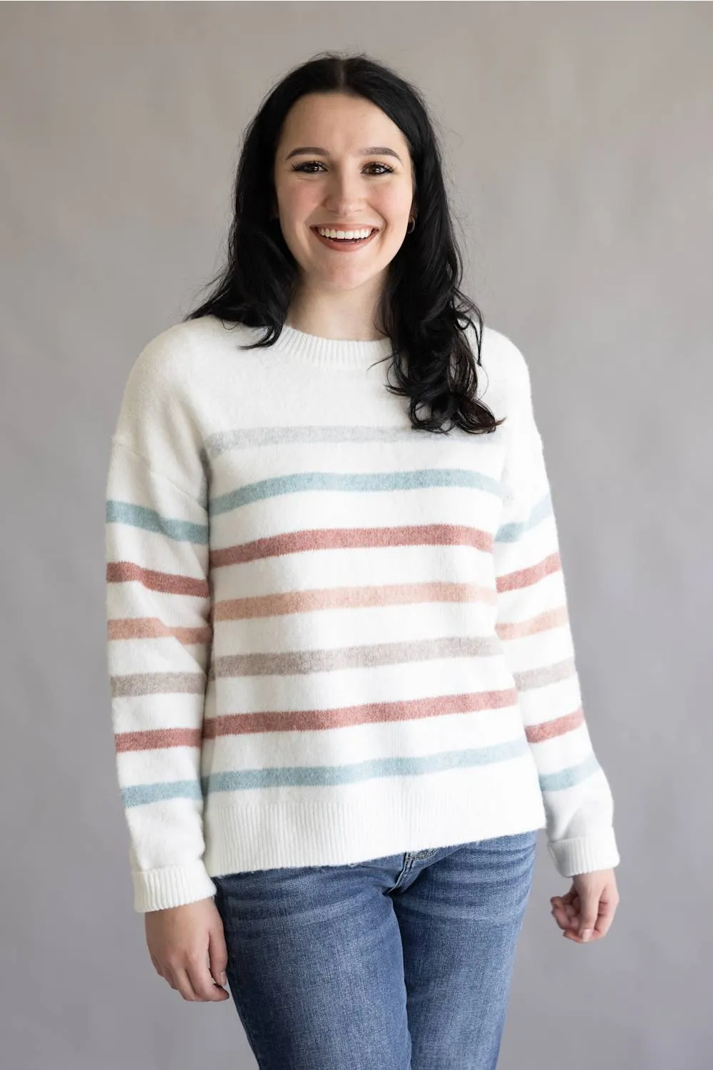La Miel Striped Sweater for Women in Snow Multi | JDS3604-SNOW MULTI sold by Glik’s