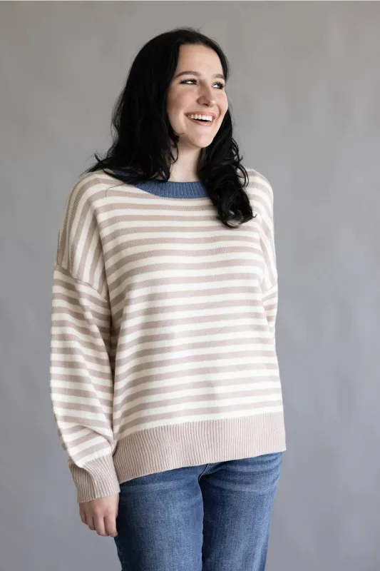 Miracle Pencil Striped Sweater for Women in Neutral | F2295-NEUTRAL made by Miracle