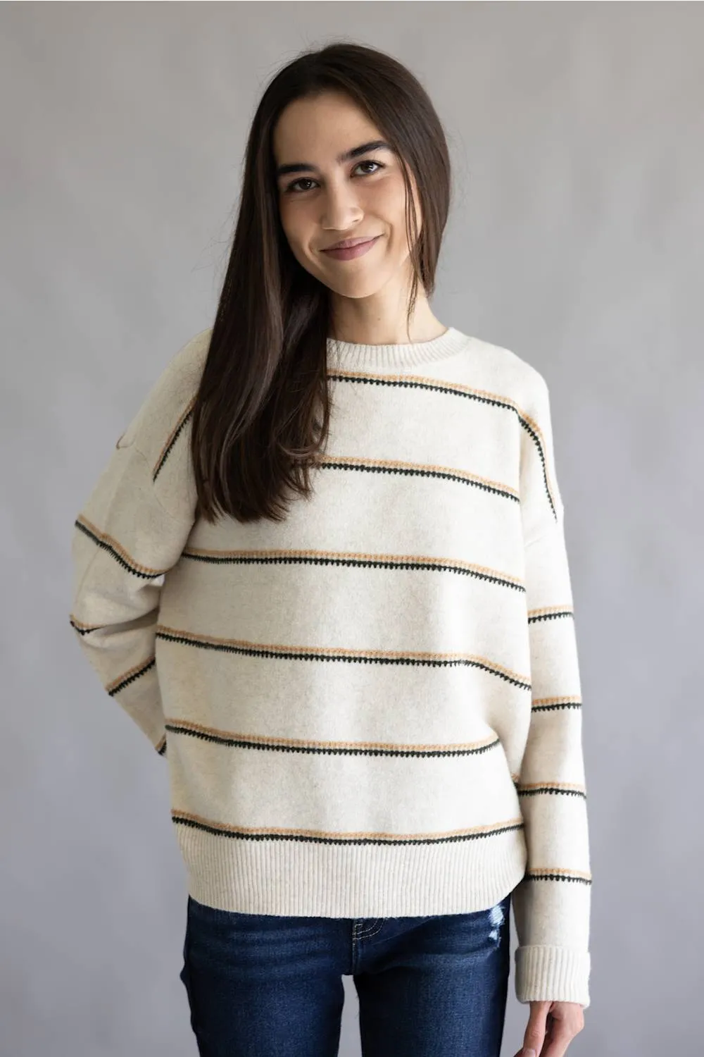 Skies Are Blue Striped Sweater for Women in Ivory | 46574GK-IRYCAMOLV sold by Glik’s product image thumbnail 2