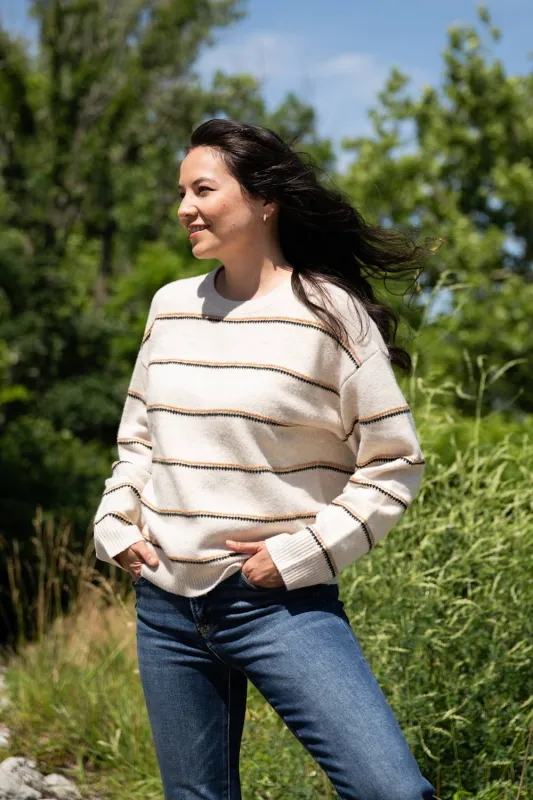 Skies Are Blue Striped Sweater for Women in Ivory | 46574GK-IRYCAMOLV made by Skies Are Blue