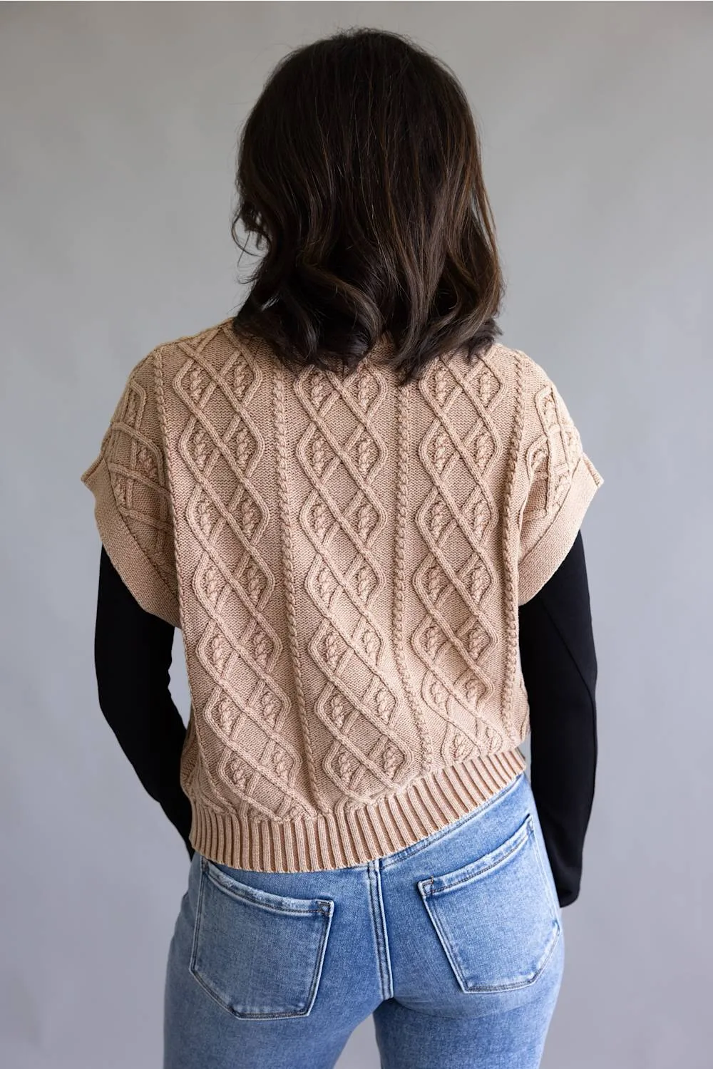 Mittoshop Cable Cap Sleeve Sweater for Women in Mocha sold by Glik’s product image thumbnail 3