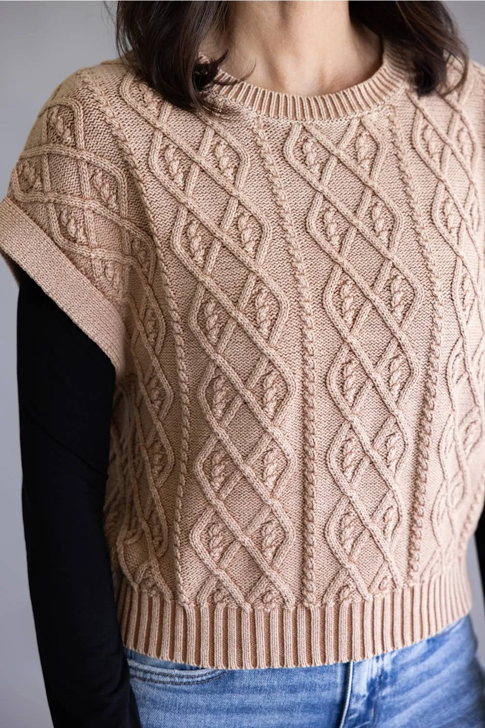 Mittoshop Cable Cap Sleeve Sweater for Women in Mocha sold by Glik’s product image thumbnail 2