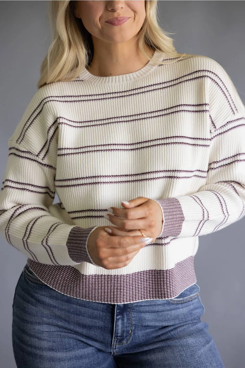 Thread & Supply Ely Knit Sweater for Women in Cream/Burgundy Stripe | T2798SWTS-CREAMBURGANDYSTRIPE sold by Glik’s product image thumbnail 2