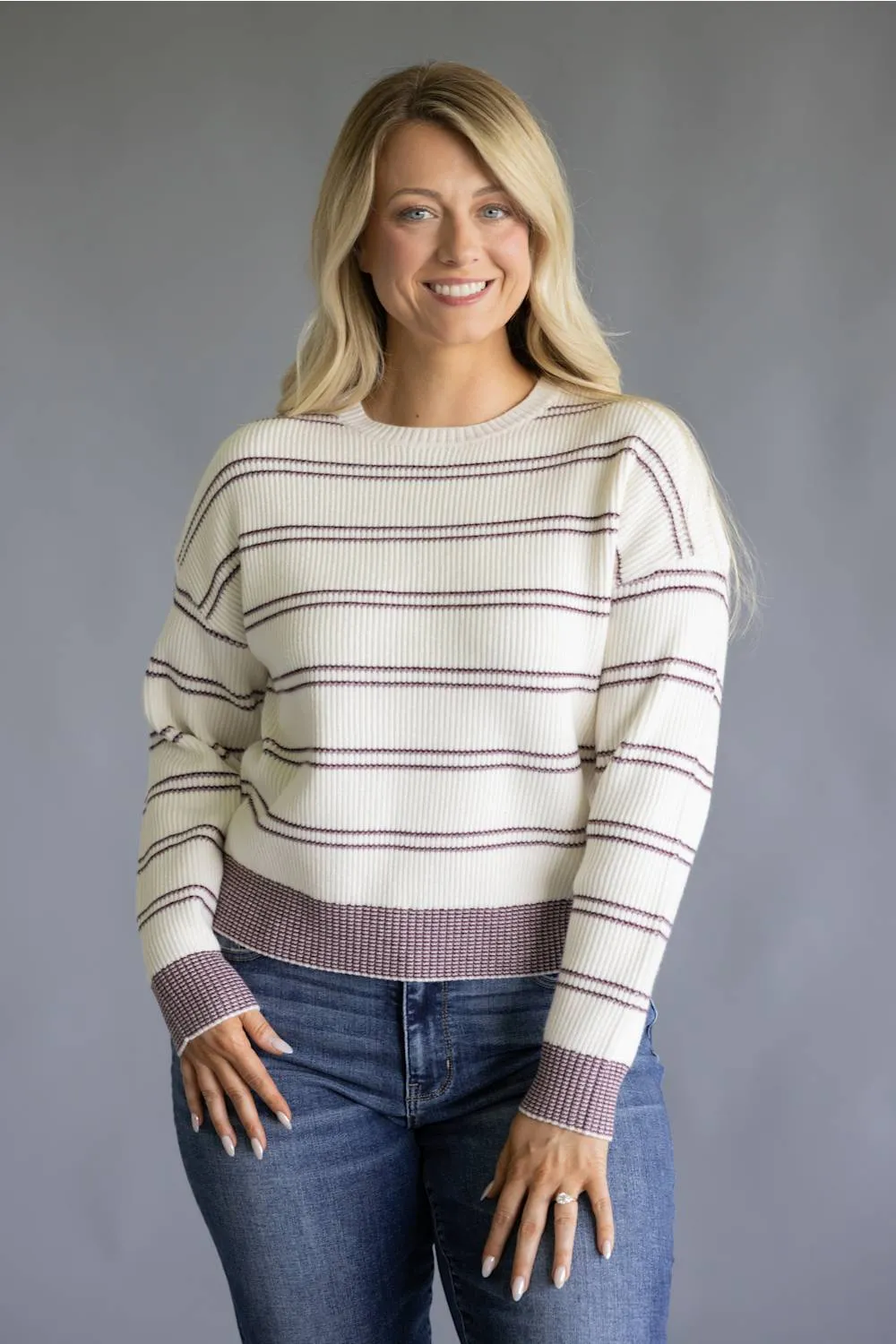 Thread & Supply Ely Knit Sweater for Women in Cream/Burgundy Stripe | T2798SWTS-CREAMBURGANDYSTRIPE sold by Glik’s product image thumbnail 4