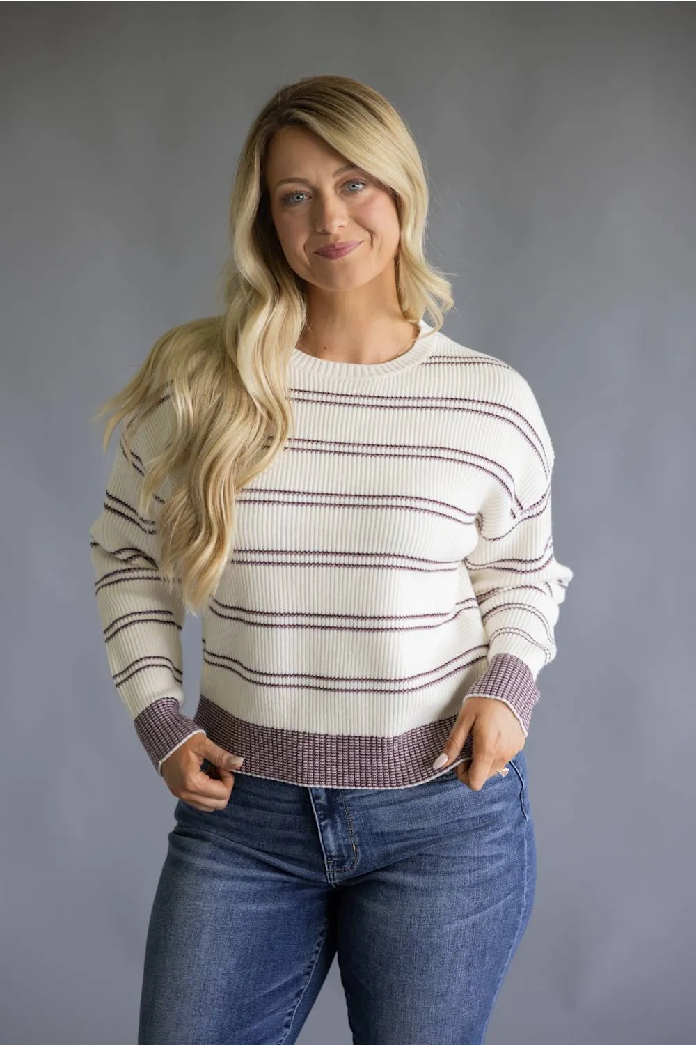 Thread & Supply Ely Knit Sweater for Women in Cream/Burgundy Stripe | T2798SWTS-CREAMBURGANDYSTRIPE sold by Glik’s product image thumbnail 5