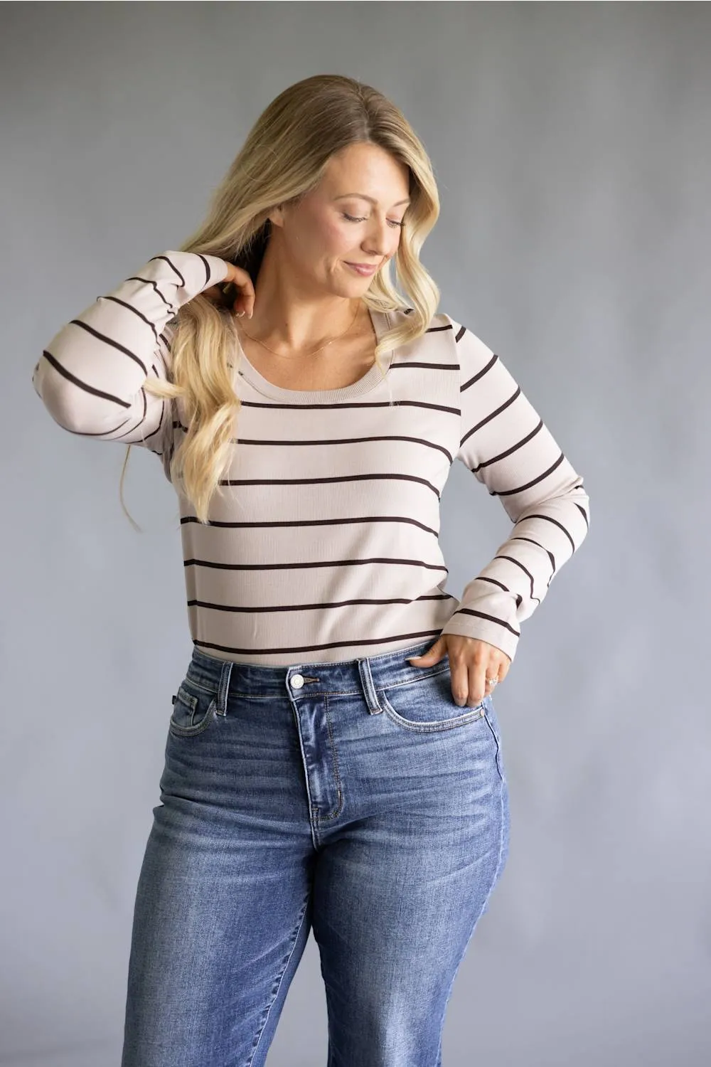 Thread & Supply Lauren Stripe Shirt for Women in Pebble Brown | T2976MSTS-PEBBLEBROWNSTRIPE sold by Glik’s product image thumbnail 3