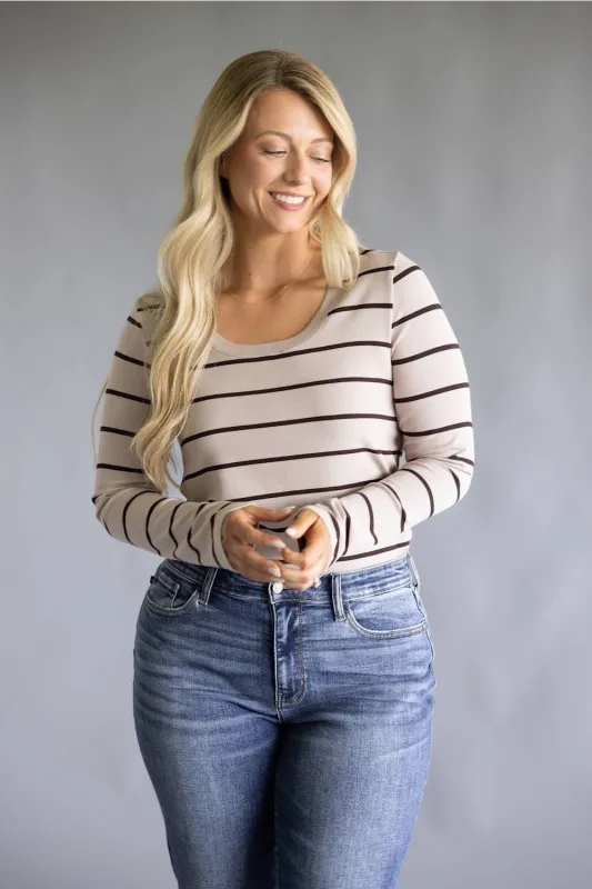 Thread & Supply Lauren Stripe Shirt for Women in Pebble Brown | T2976MSTS-PEBBLEBROWNSTRIPE made by Thread & Supply