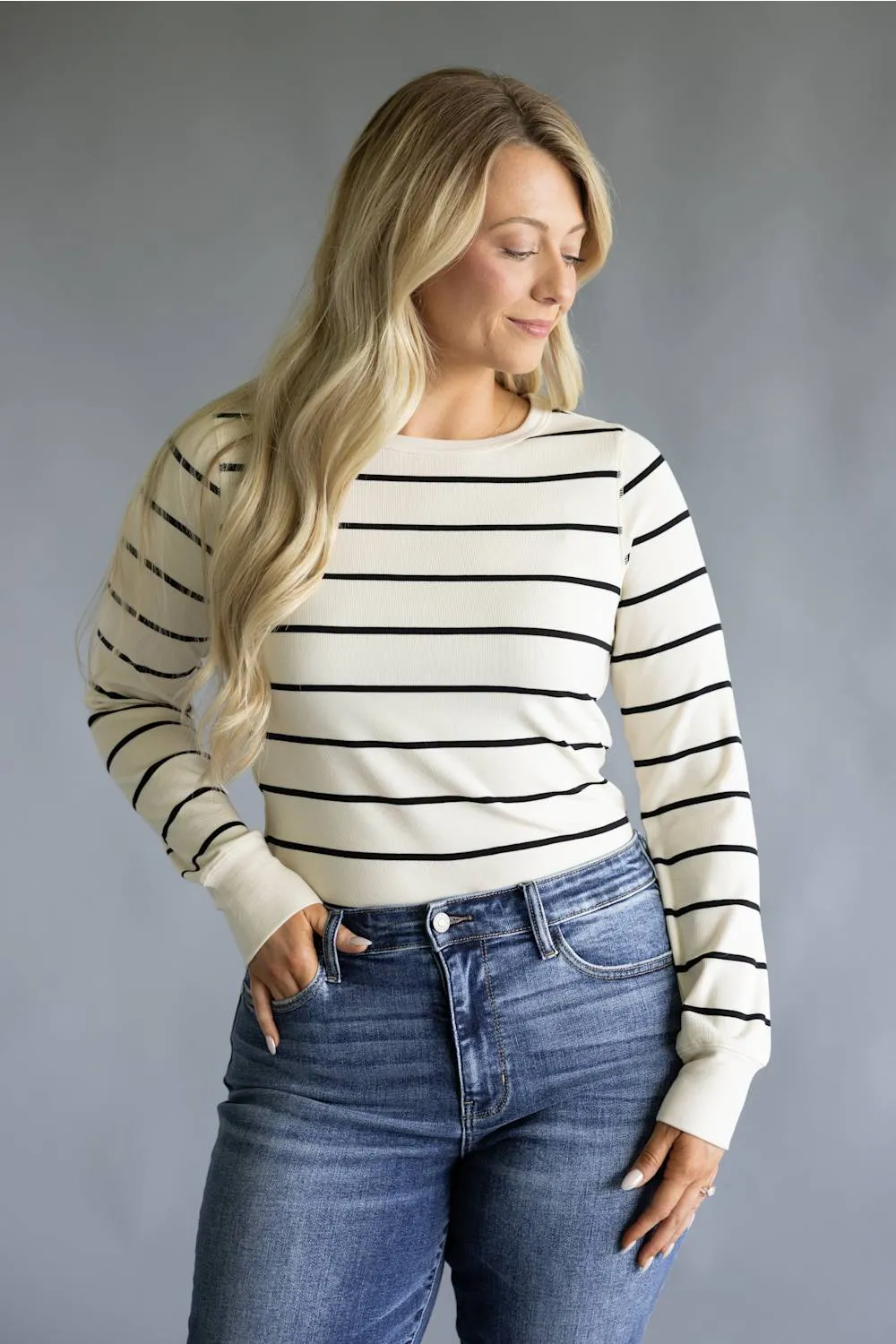 Thread & Supply Stacy Stripe Shirt for Women in Off White/Black | T1390MSTS-OFFWHITEBLACKSTRIPE sold by Glik’s product image thumbnail 4